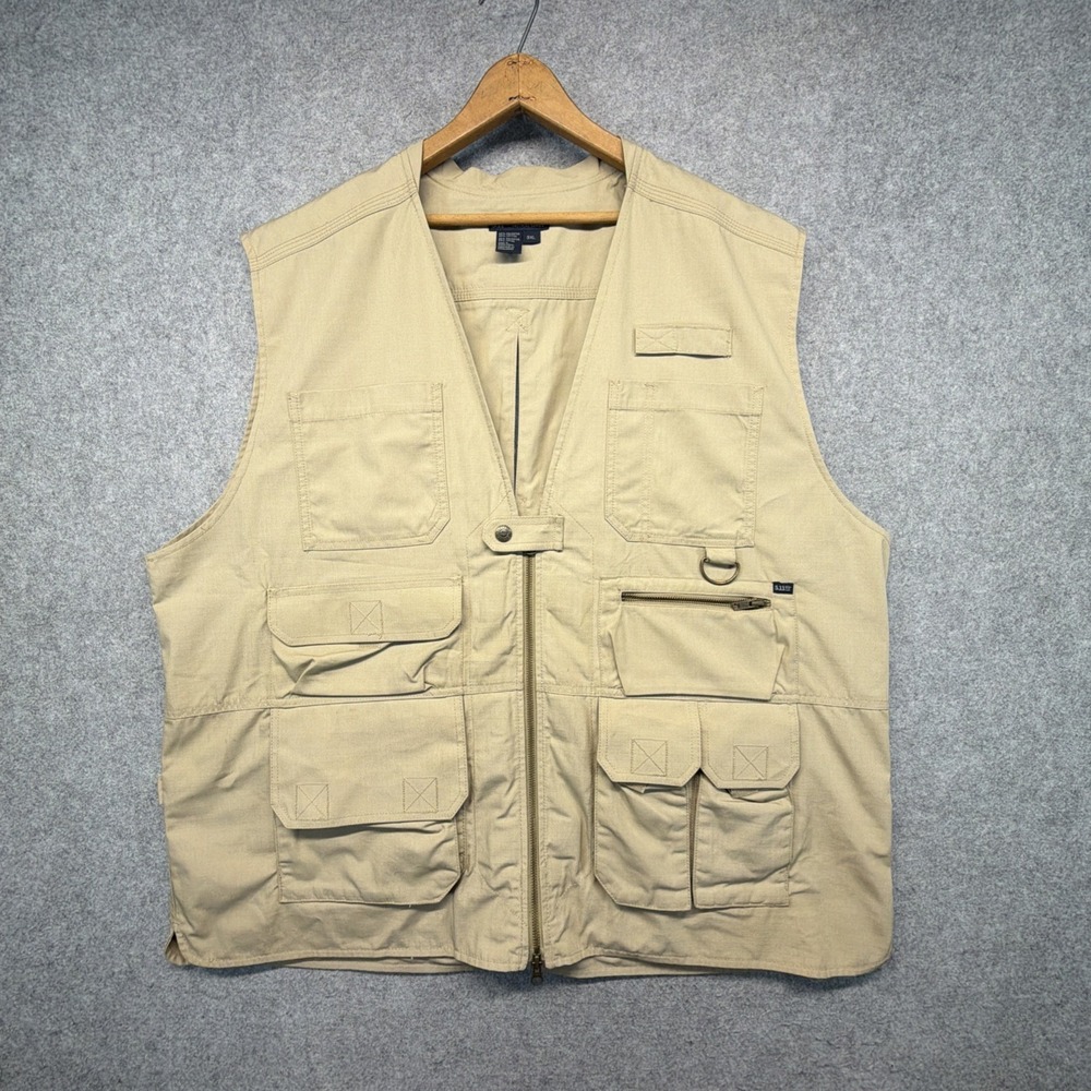 5.11 Tactical Series Mens 3XL Khaki Tan Multi Pocket Utility Cargo Vest 80008